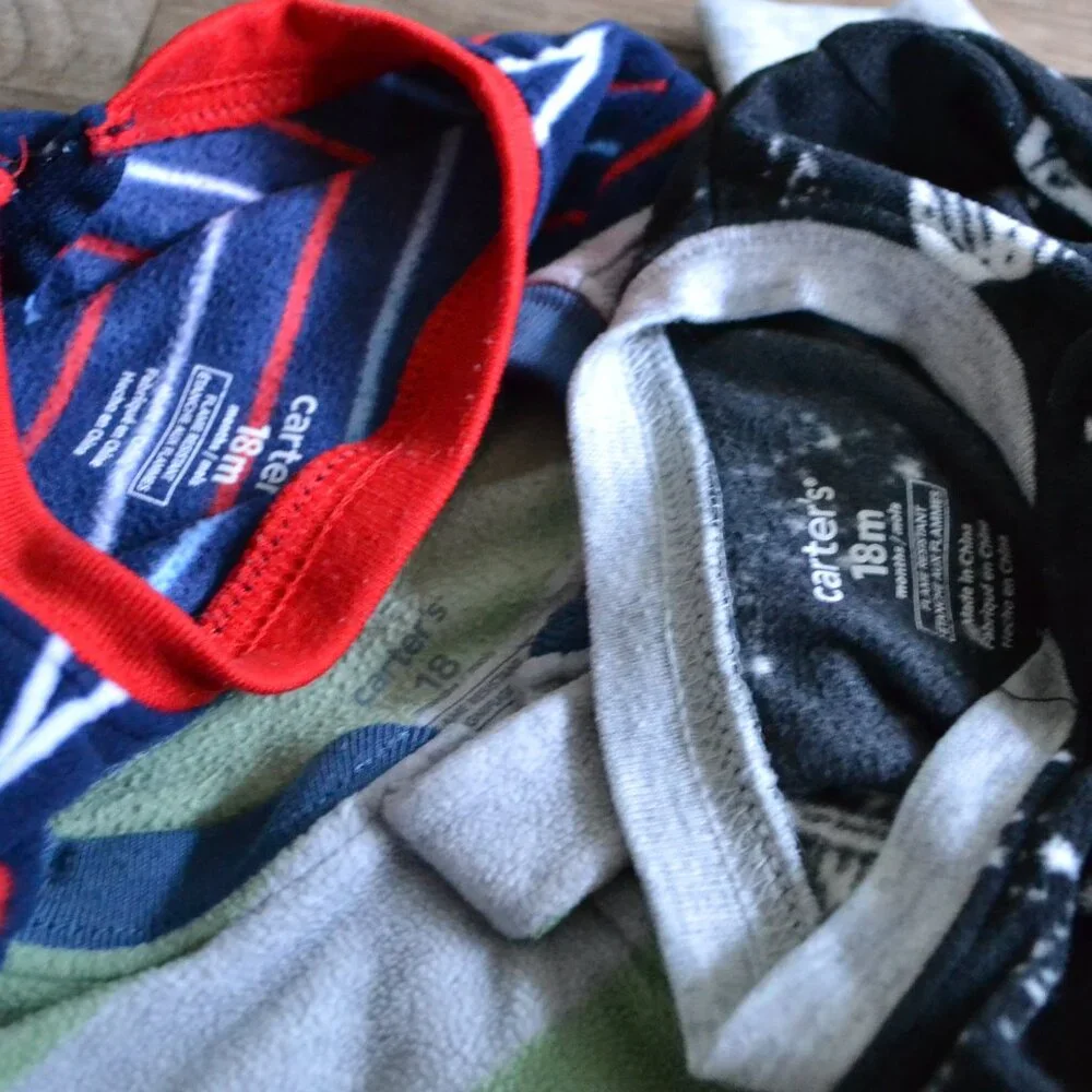 Carter's Fleece Zippered Onesie Footed  Pajamas Lot Bundle of 3 Size 18 Months